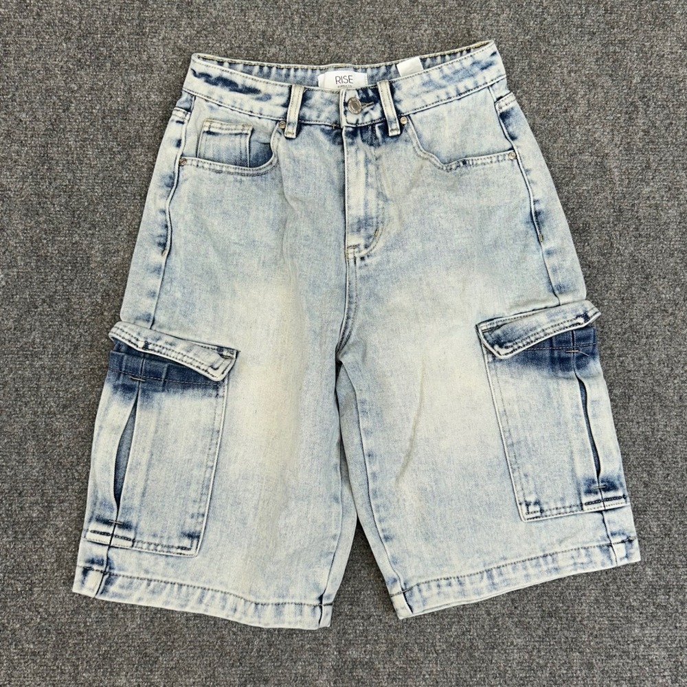 Rise Supply Co Light Wash Denim Cargo Shorts Baggy Streetwear Mens Size 3